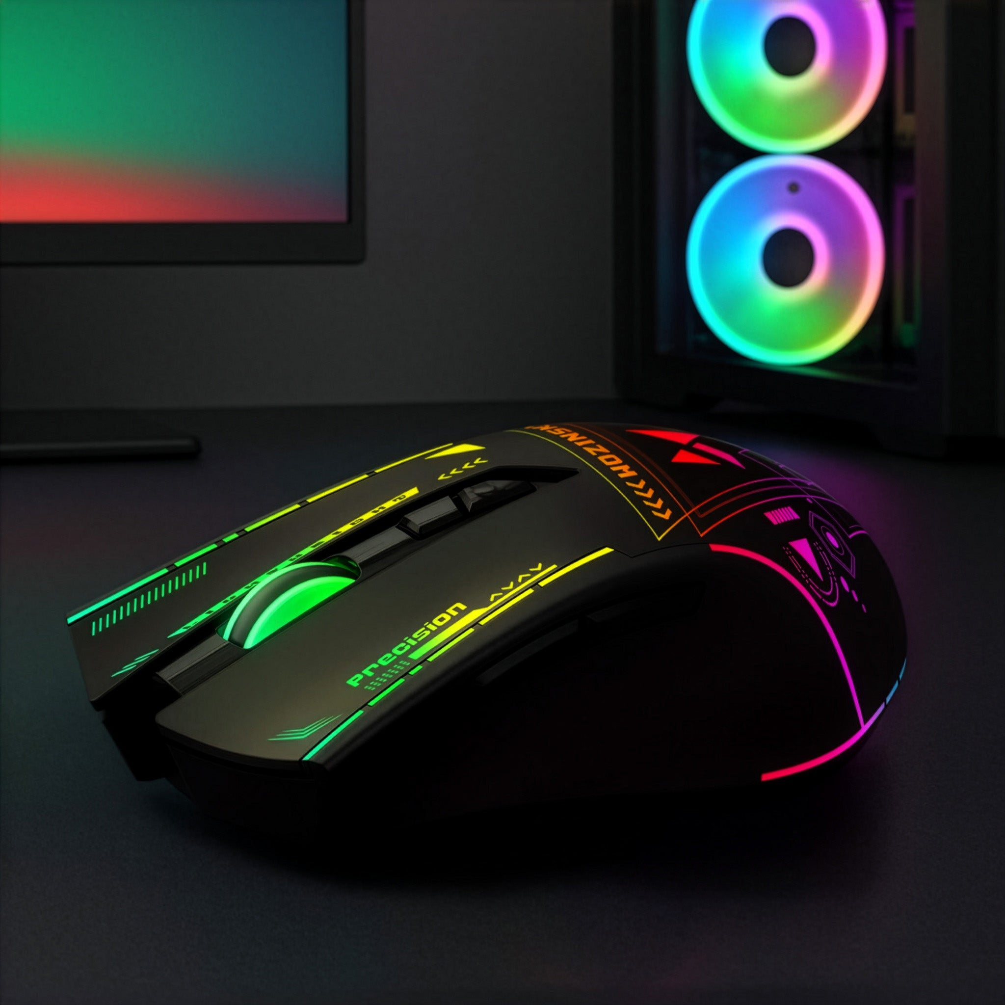 Wozinsky WMGB-3200 belaidis optinis žaidimų pelė su įmontuota išsikraunama baterija 3200 DPI ir RGB apšvietimu - juoda --...