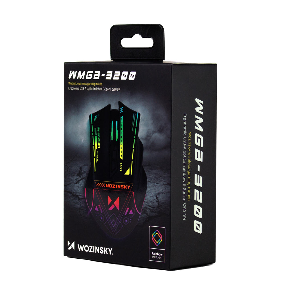 Wozinsky WMGB-3200 belaidis optinis žaidimų pelė su įmontuota išsikraunama baterija 3200 DPI ir RGB apšvietimu - juoda --...