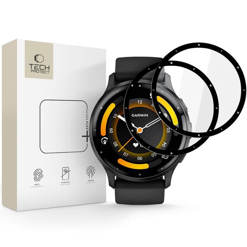 Tech-Protect Glass Flex+ apsauginis stiklas Garmin Venu 3 – juodas (2 vnt.) -- Garmin Venu 3