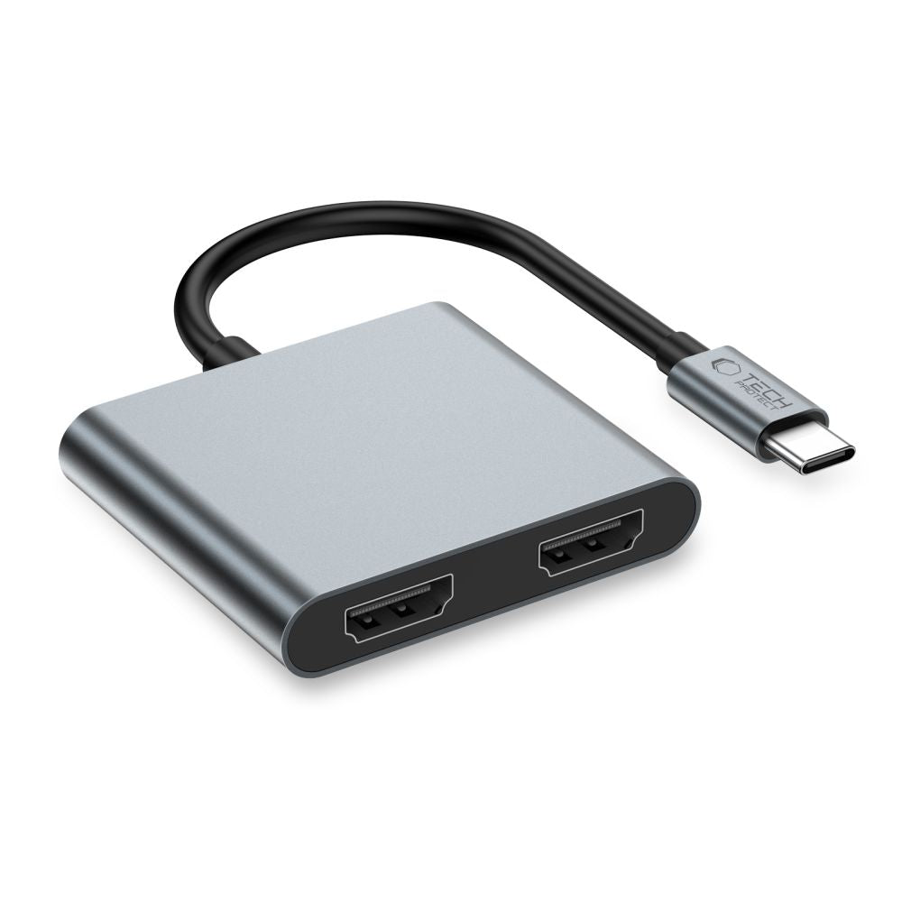 Tech-Protect HB08 4in1 USB-C + USB2.0 + 2 x HDMI 4K 60HZ adapteris - pilkas -- USB Adapters