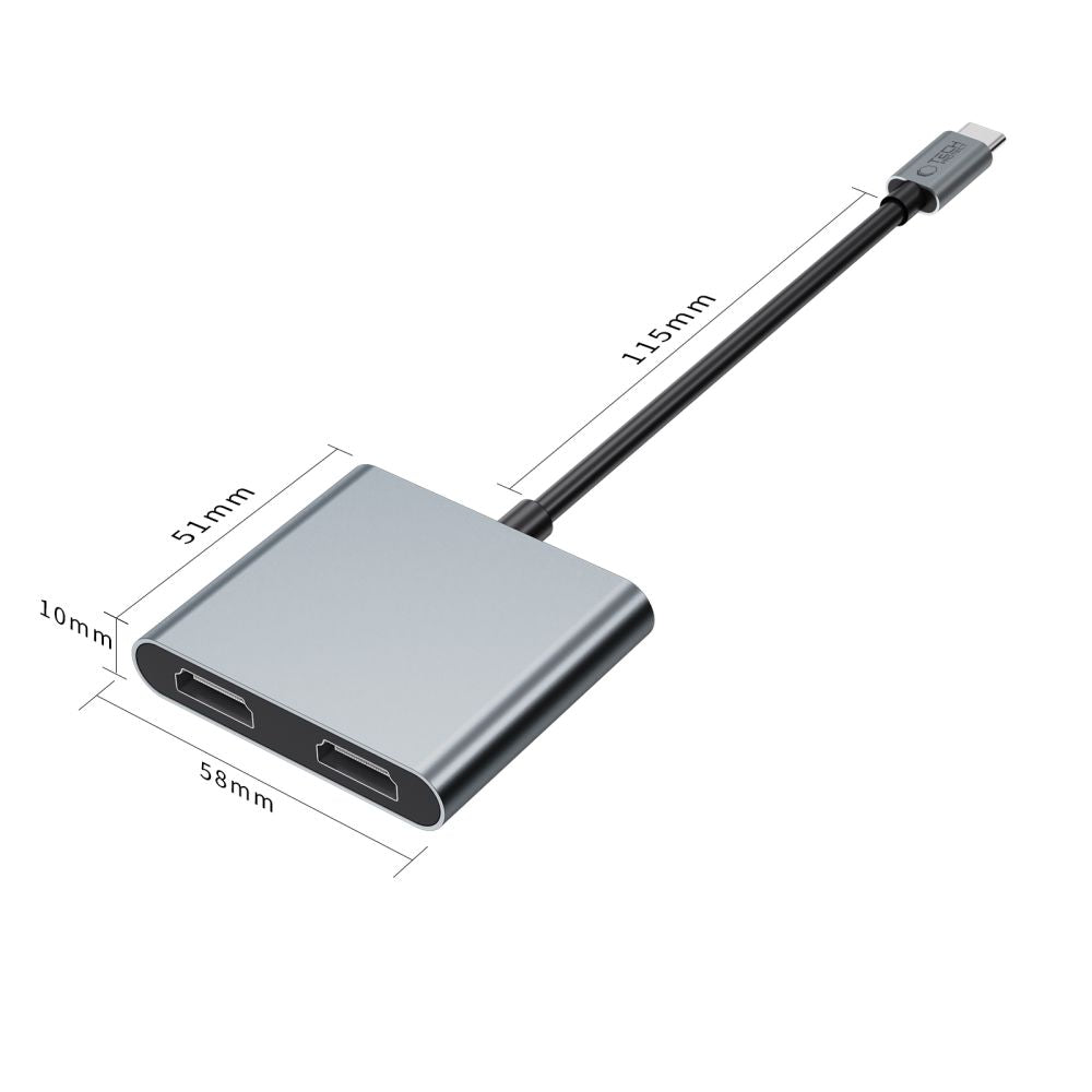 Tech-Protect HB08 4in1 USB-C + USB2.0 + 2 x HDMI 4K 60HZ adapteris - pilkas -- USB Adapters