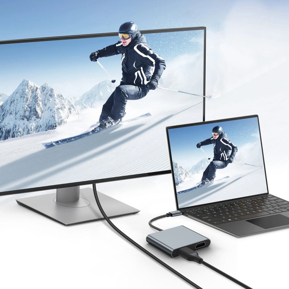 Tech-Protect HB08 4in1 USB-C + USB2.0 + 2 x HDMI 4K 60HZ adapteris - pilkas -- USB Adapters