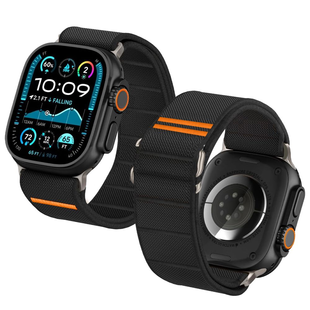 Tech-Protect nailoninis dirželis, skirtas Apple Watch 44 / 45 / 46 / 49 mm - juodas -- Apple Watch 44
