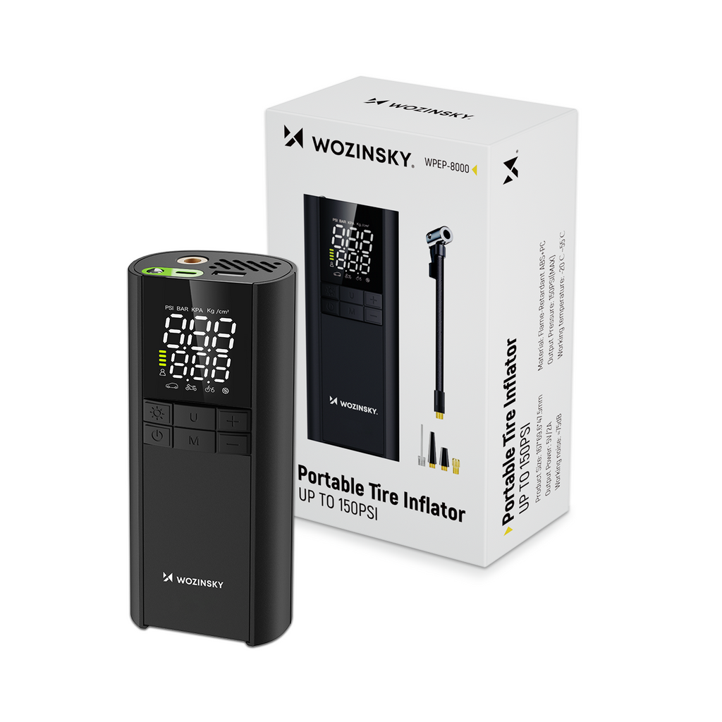 Wozinsky WPEP-8000 kompresorius, elektrinis siurblis, 8000 mAh maitinimo šaltinis, žibintuvėlis - juodas -- Uncategorized