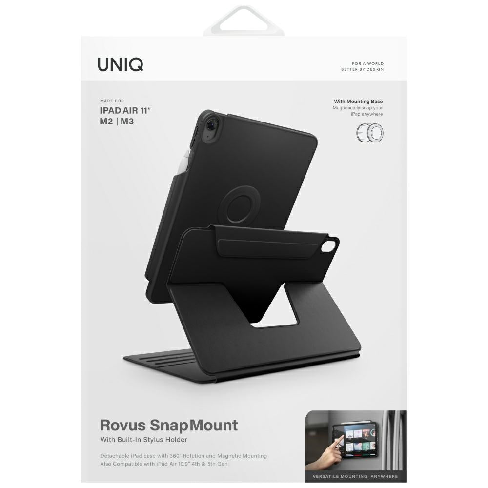 Uniq Rovus Snapmount Magnetic 360 besisukantis nuimamas dėklas, skirtas iPad Air 11" 2024 / 2025 / iPad Air 10.9" 2020 / 2022 - juodas