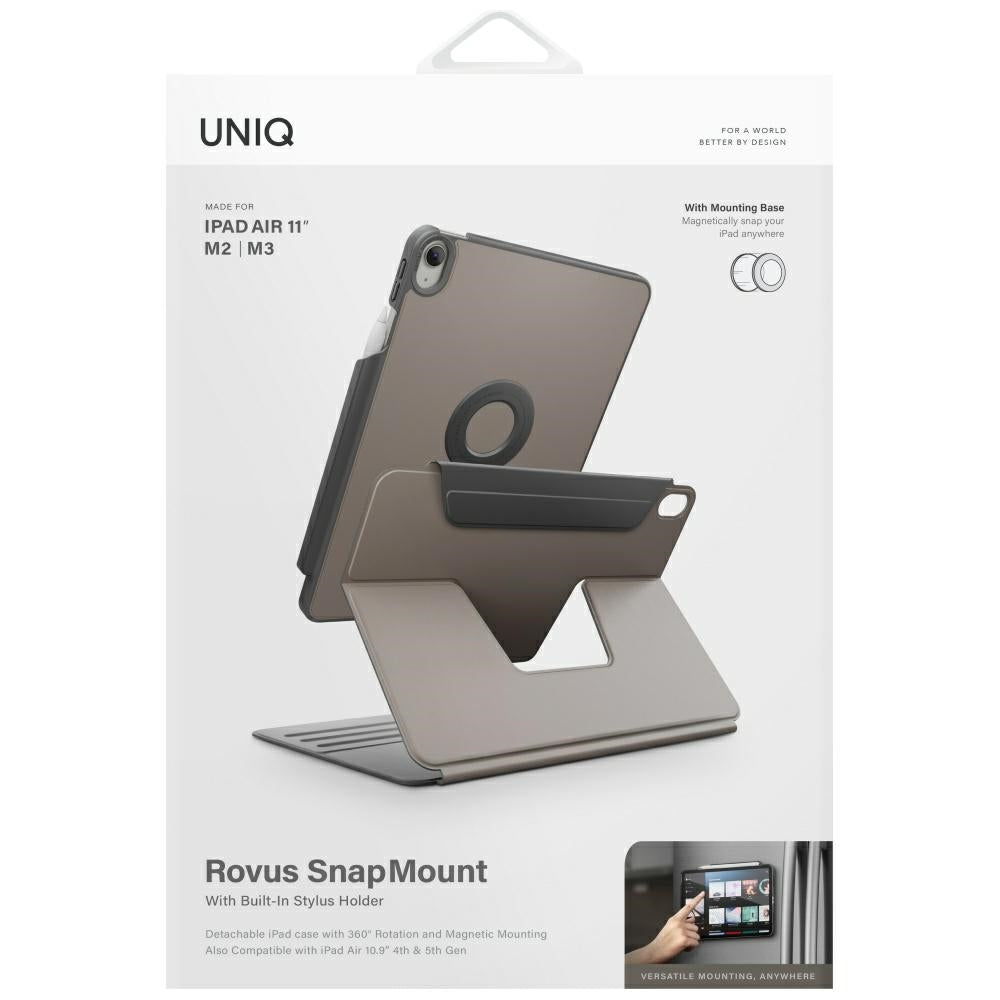 Uniq Rovus Snapmount Magnetic 360 besisukantis nuimamas dėklas, skirtas iPad Air 11" 2024 / 2025 / iPad Air 10.9" 2020 / 2022 - pilka