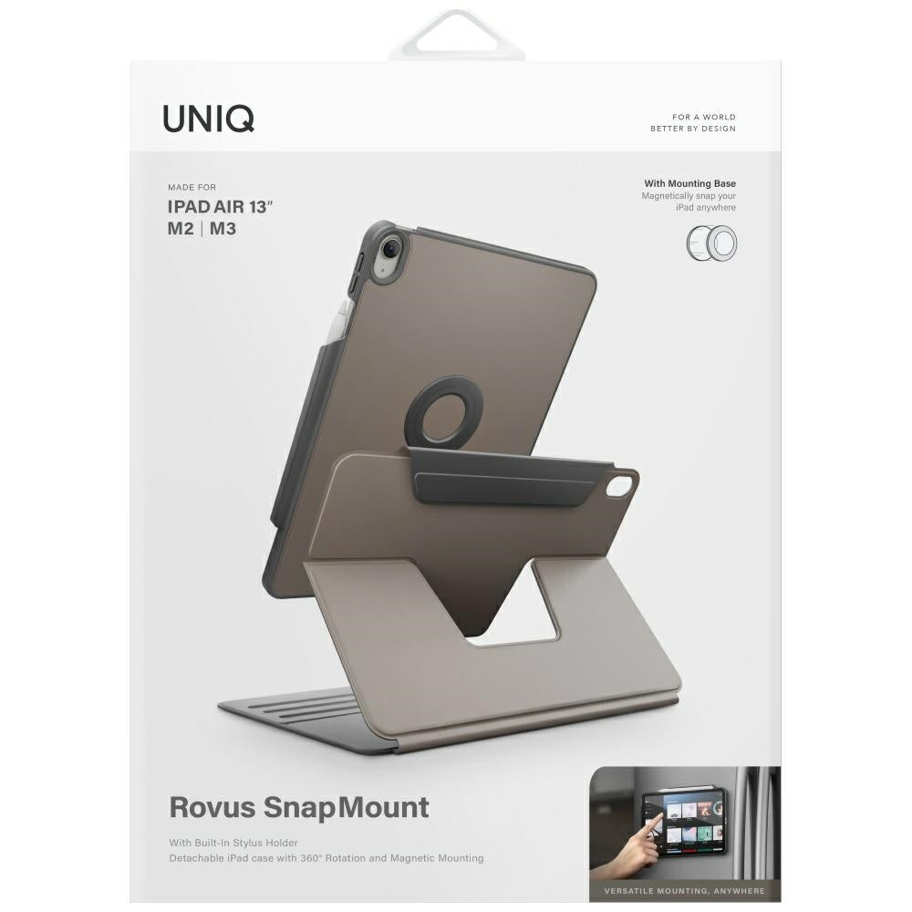 Uniq Rovus Snapmount Magnetic 360 besisukantis nuimamas dėklas, skirtas iPad Air 13" 2024/2025 – pilka