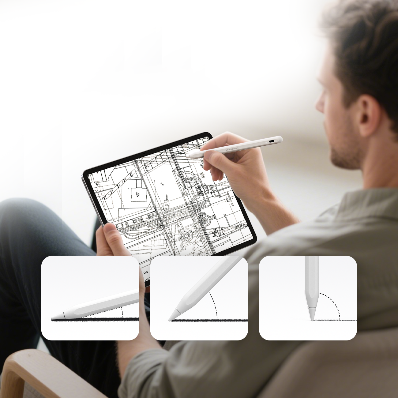 Wozinsky WRA-08 Stylus, skirtas iPad USB-C greitajam įkrovimui – baltas