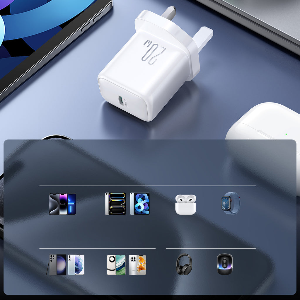 Joyroom JR-TCF20 PD 20W sieninis įkroviklis (UK kištukas) su 1m USB-C laidu - baltas -- Cell phone chargers