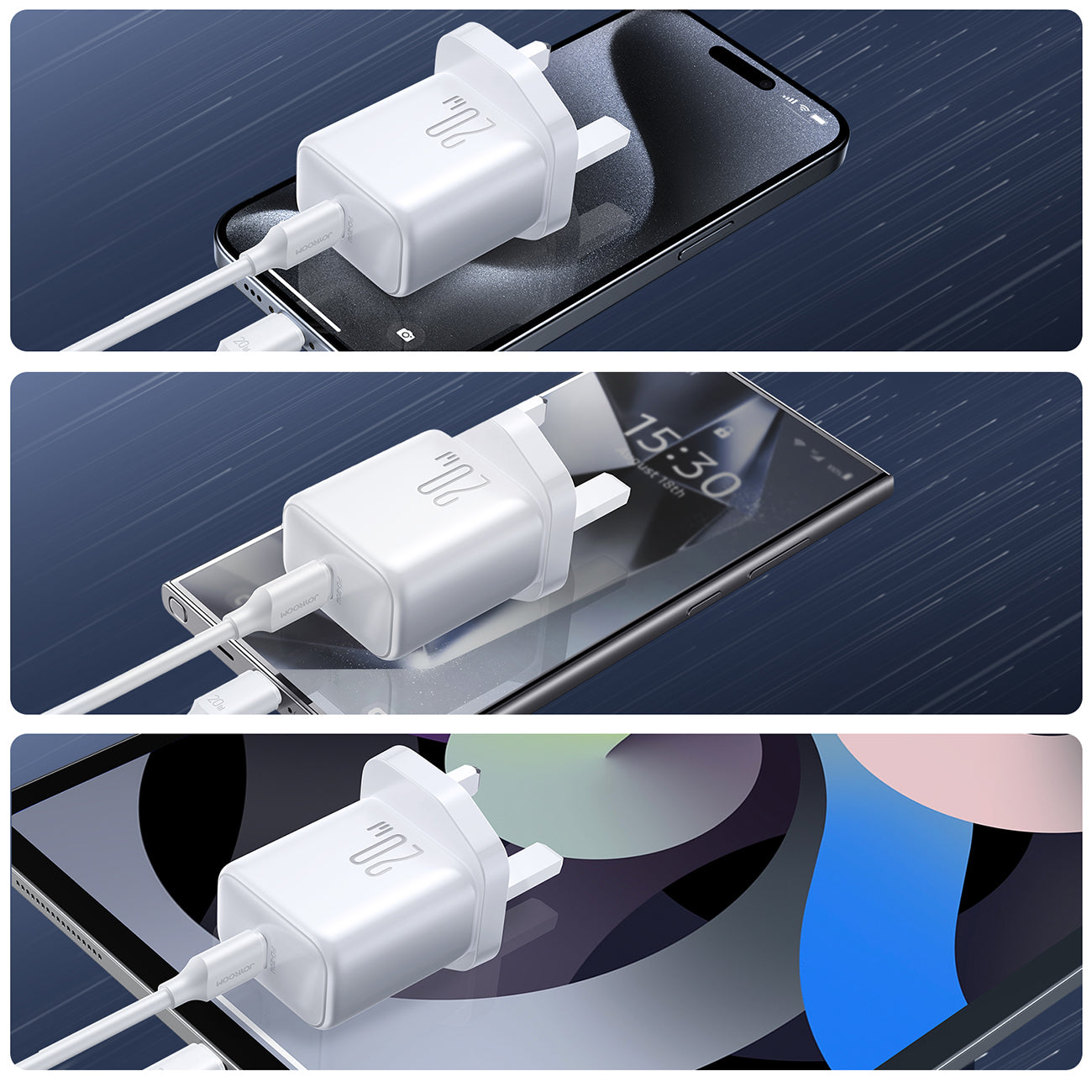Joyroom JR-TCF20 PD 20W sieninis įkroviklis (UK kištukas) su 1m USB-C laidu - baltas -- Cell phone chargers
