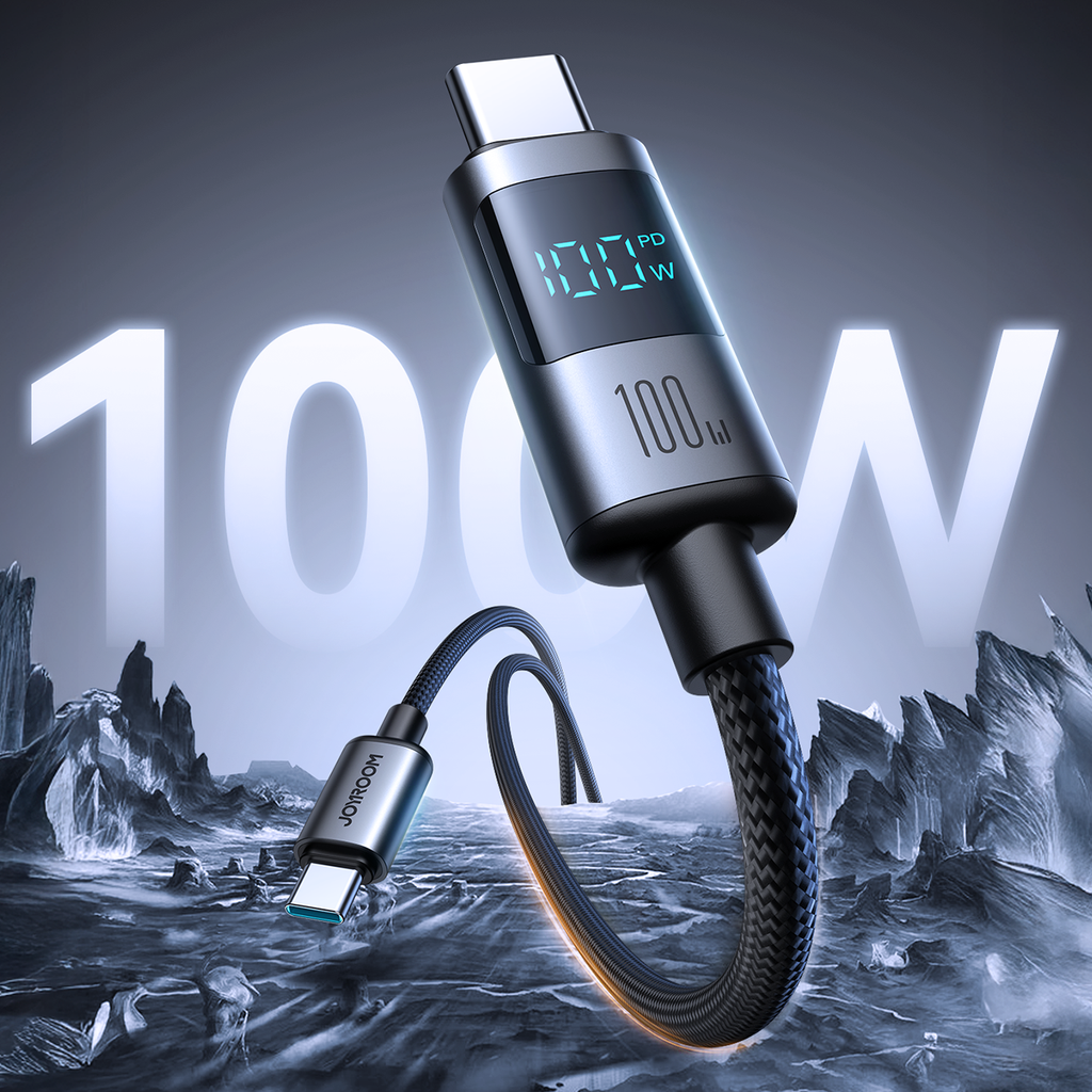 Joyroom S-A16 Pro Prism Series 100W USB-C - USB-C Laidas su skaitmeniniu ekranu 1.2m - juodas