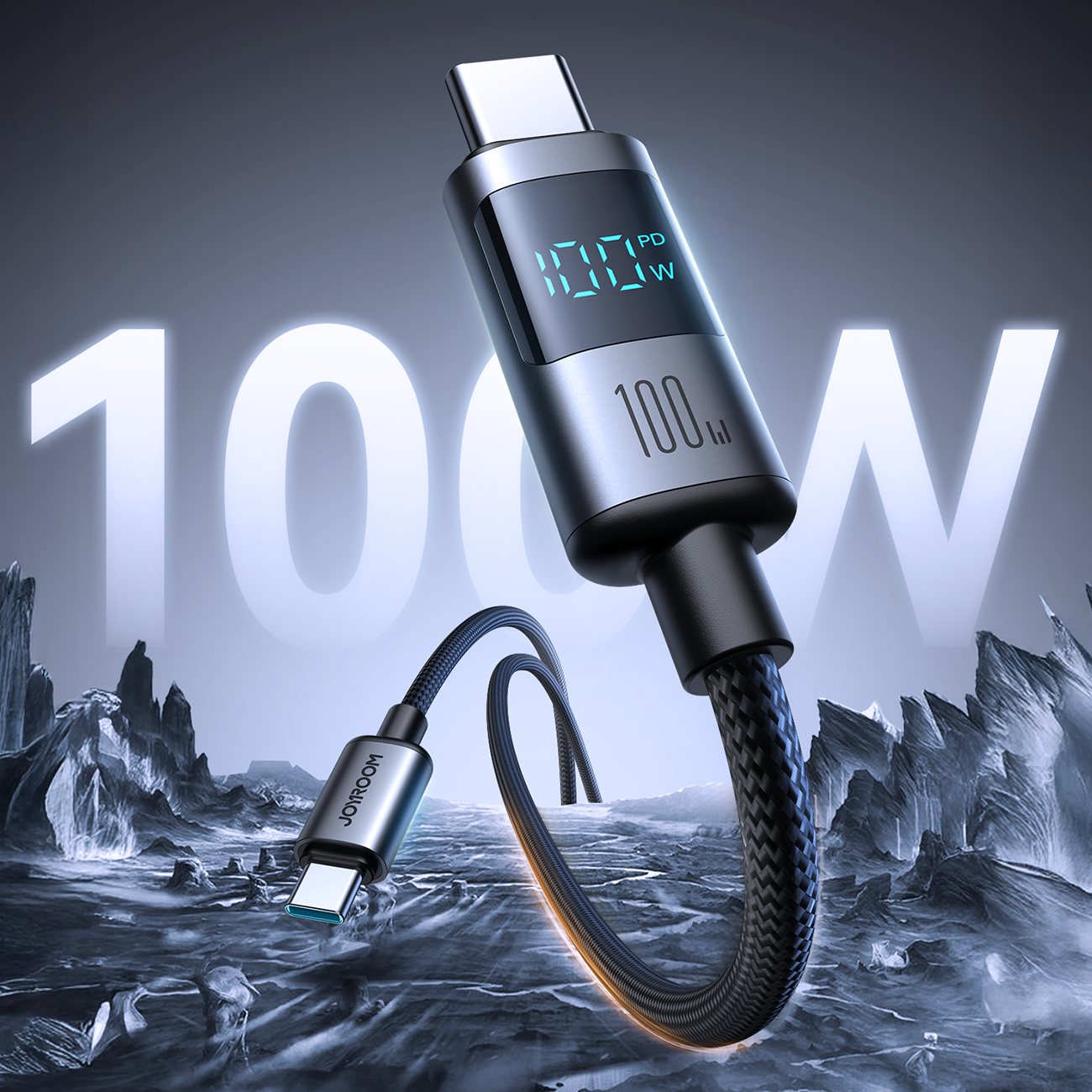 Joyroom S-A16 Pro Prism Series 100W USB-C - USB-C Laidas su skaitmeniniu ekranu 1.2m - juodas