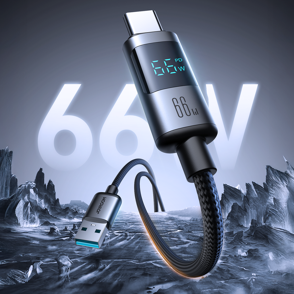 Joyroom S-A16 Pro Prism Series 66W USB-A - USB-C Laidas su ekranu 1.2m - juodas