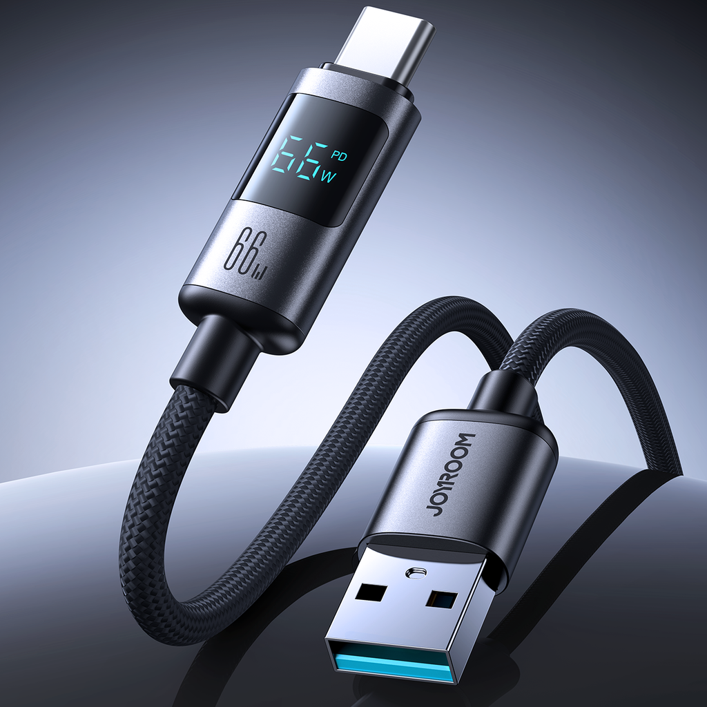 Joyroom S-A16 Pro Prism Series 66W USB-A - USB-C Laidas su ekranu 1.2m - juodas