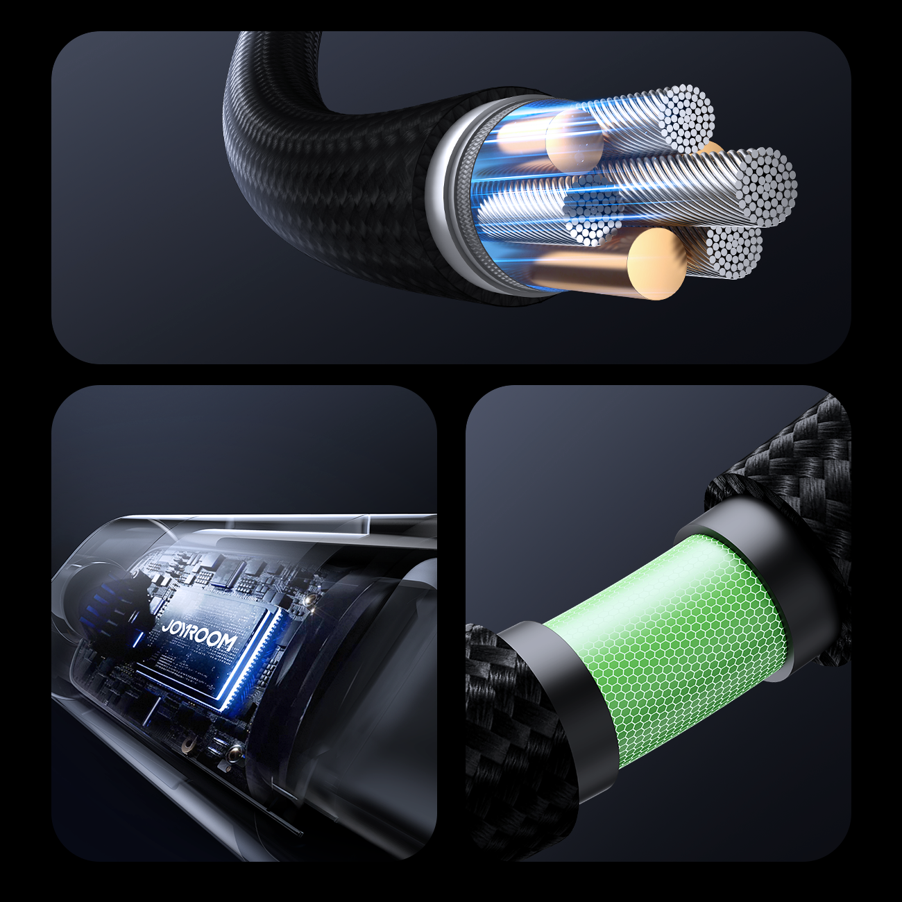 Joyroom S-A16 Pro Prism Series 66W USB-A - USB-C Laidas su ekranu 1.2m - juodas