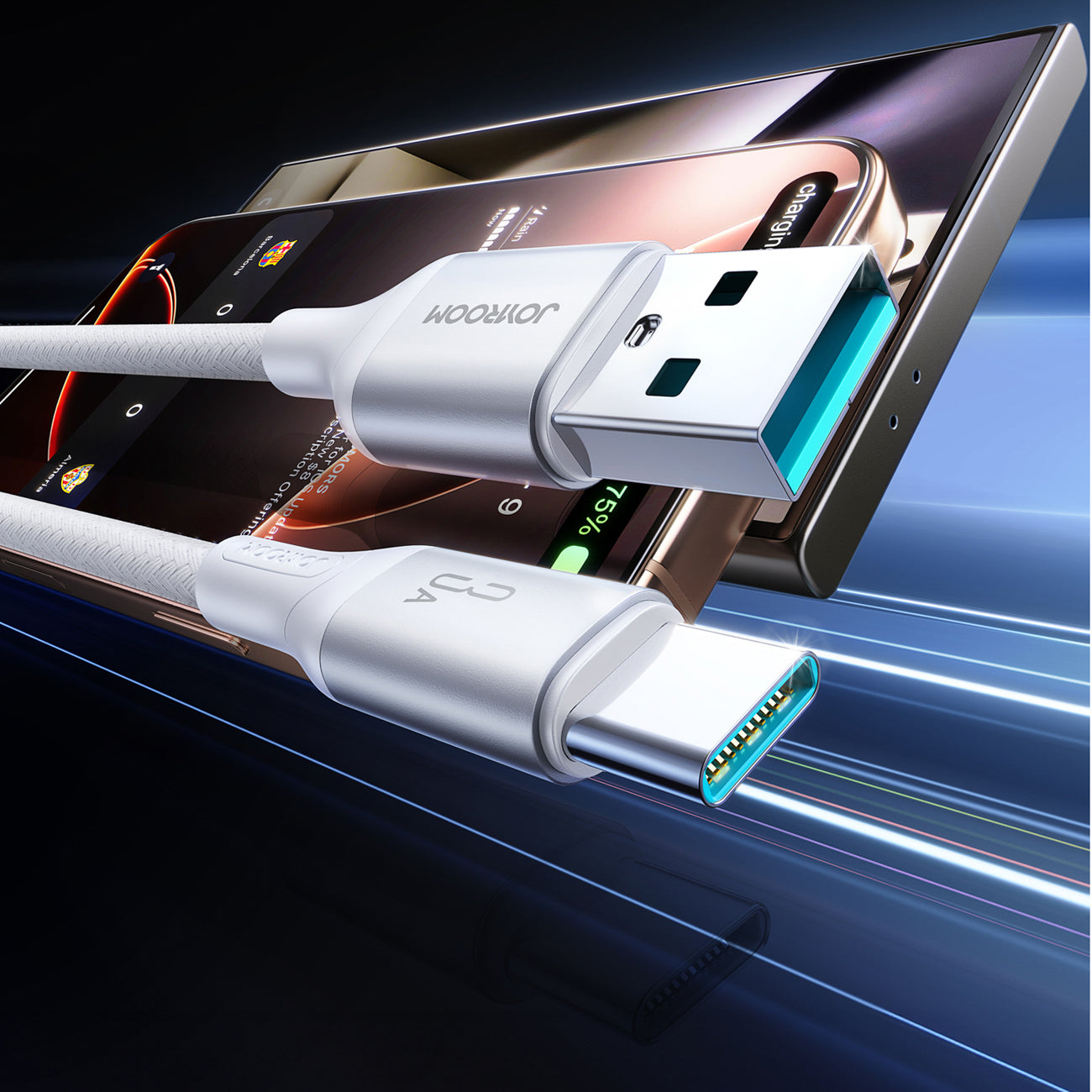 Joyroom Laidas S-A28 Flash Series 3A USB-A - USB-C 2m baltas