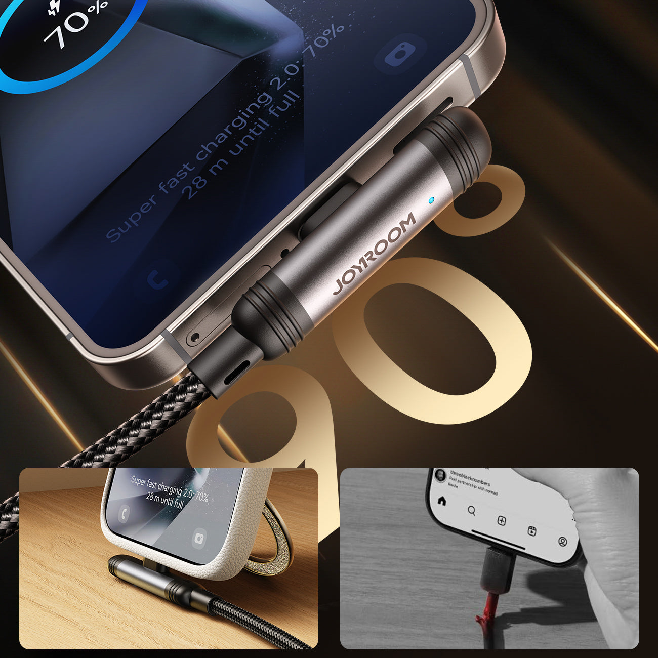 Joyroom Laidas S-A56 EnjoyX Series 90° USB-A - USB-C 3A 1.2m juodas