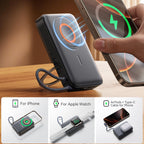 Joyroom išorinė baterija JR-PBM02 22.5W 10000mAh 3in1 magnetinė indukcinė, suderinama su MagSafe, su integruotu laidu juoda