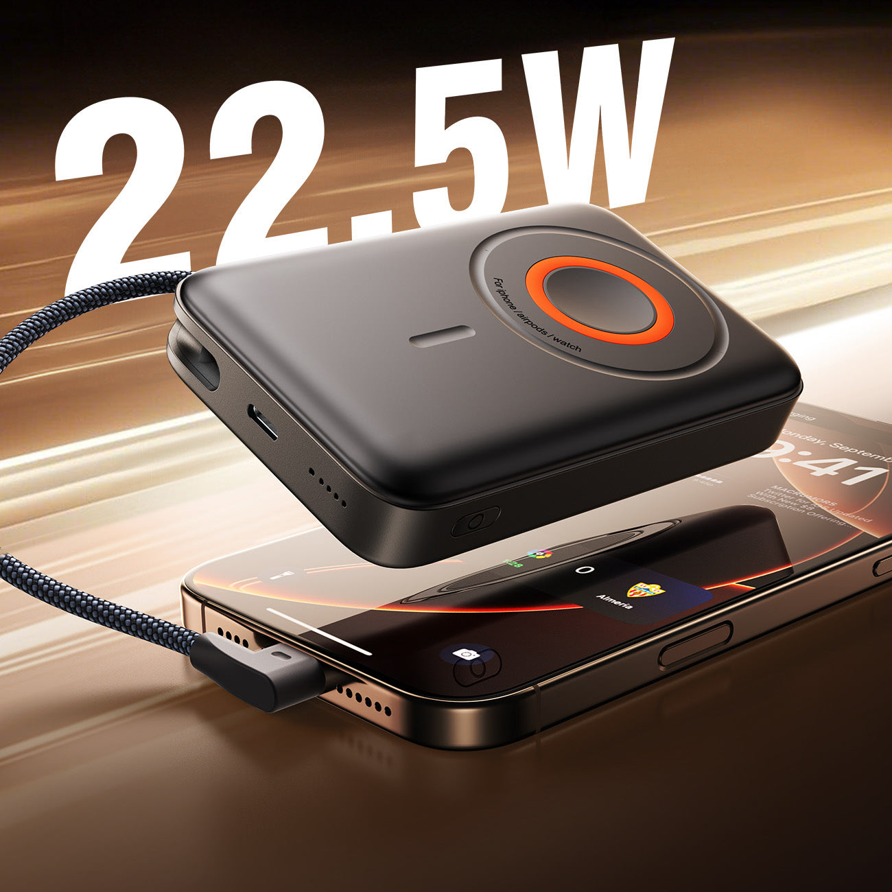 Joyroom išorinė baterija JR-PBM02 22.5W 10000mAh 3in1 magnetinė indukcinė, suderinama su MagSafe, su integruotu laidu juoda