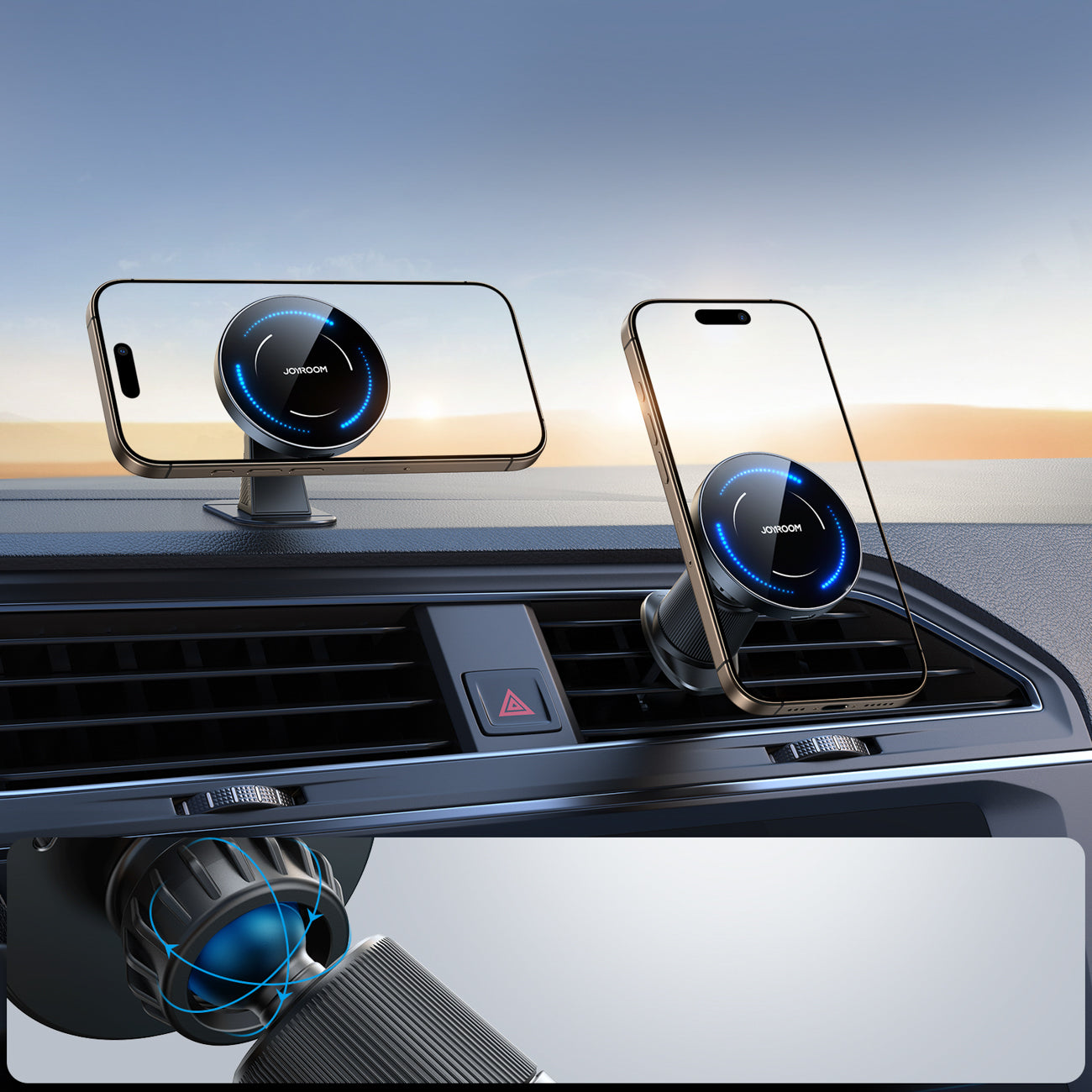 Joyroom JR-ZS502 su MagSafe suderinamas automobilinis laikiklis su belaidžiu įkrovikliu oro grotelėms / prietaisų skydeliui juodas