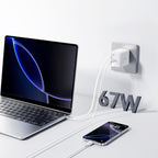 Joyroom JR-TCL06 67W GaN sieninis įkroviklis su integruotu įtraukiamu USB-C laidu - baltas