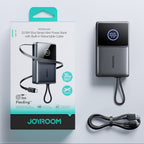 Joyroom išorinė baterija JR-PR1 10000mAh 22.5W su integruotu ištraukiamu USB-C laidu juoda