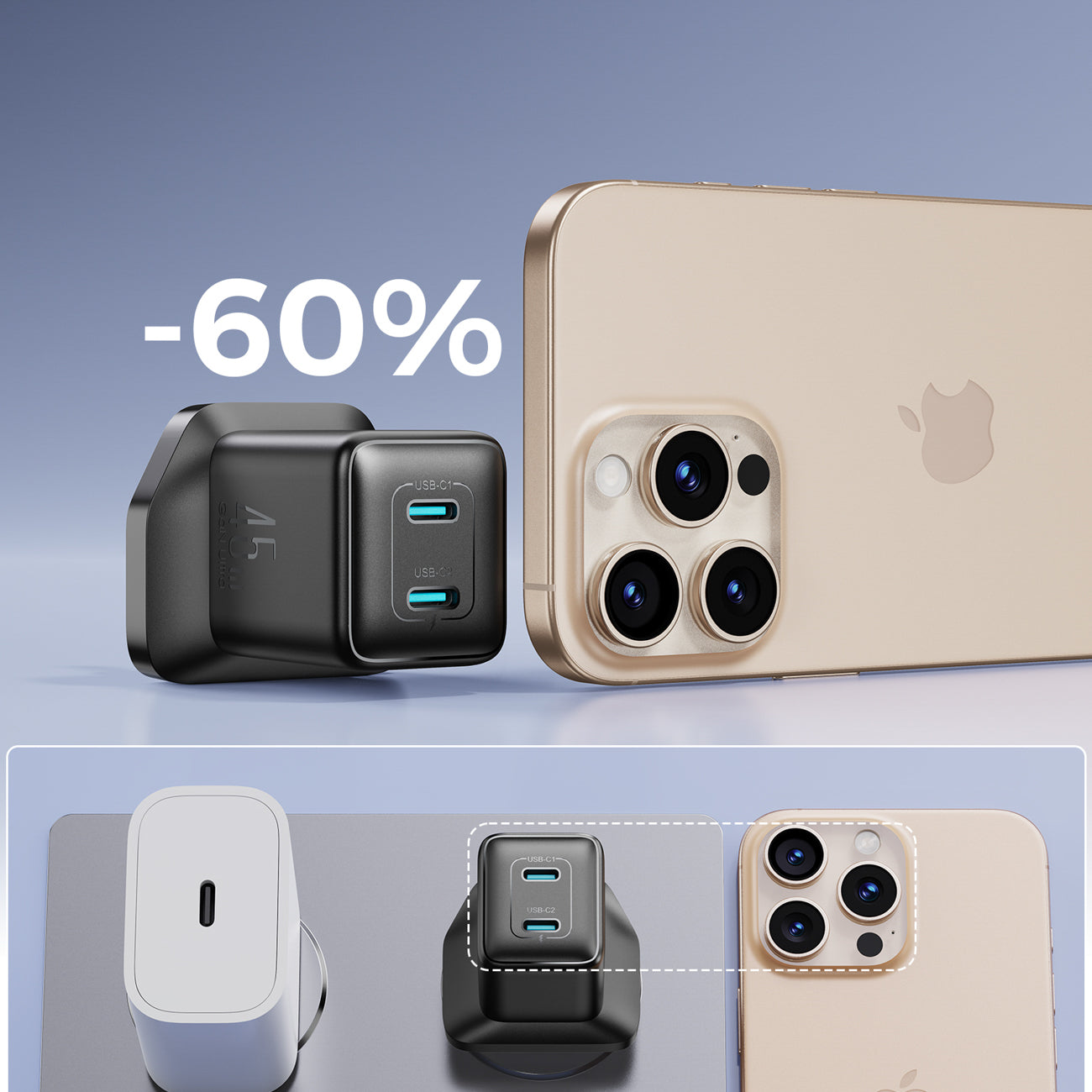 Joyroom JR-TCG17 45W 2 x USB-C sieninis įkroviklis (UK kištukas) - juodas