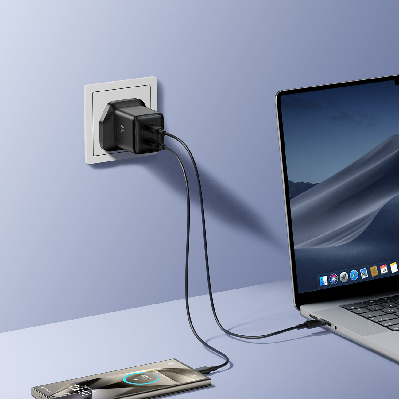 Joyroom JR-TCG17 45W 2 x USB-C sieninis įkroviklis (UK kištukas) - juodas