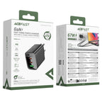 Acefast A108 GaN PD 67W 2xUSB-C 1xUSB-A Sieninis įkroviklis - Juodas -- Cell phone chargers