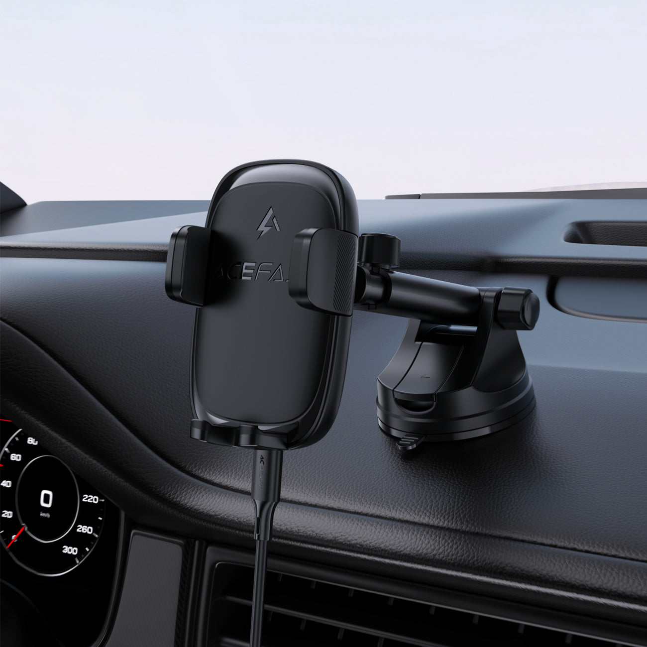 Acefast D49 Automobilinis laikiklis su Wbelaidžiu prietaisų skydelio įkrovikliu - juodas -- Cell phone holders