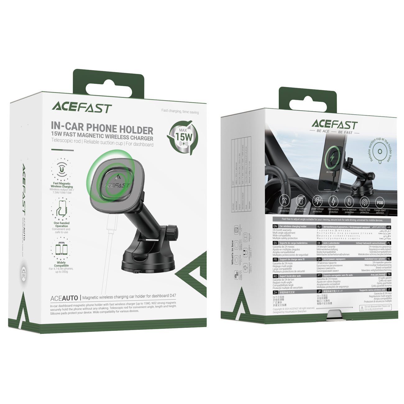 Acefast D47 Magnetinis prietaisų skydelio laikiklis su Wbelaidžiu įkrovikliu - juodas