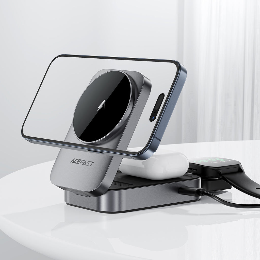 Acefast E22 3-in-1 bevielė indukcine įkrovimo stotis, suderinama su MagSafe - pilka -- Wireless chargers