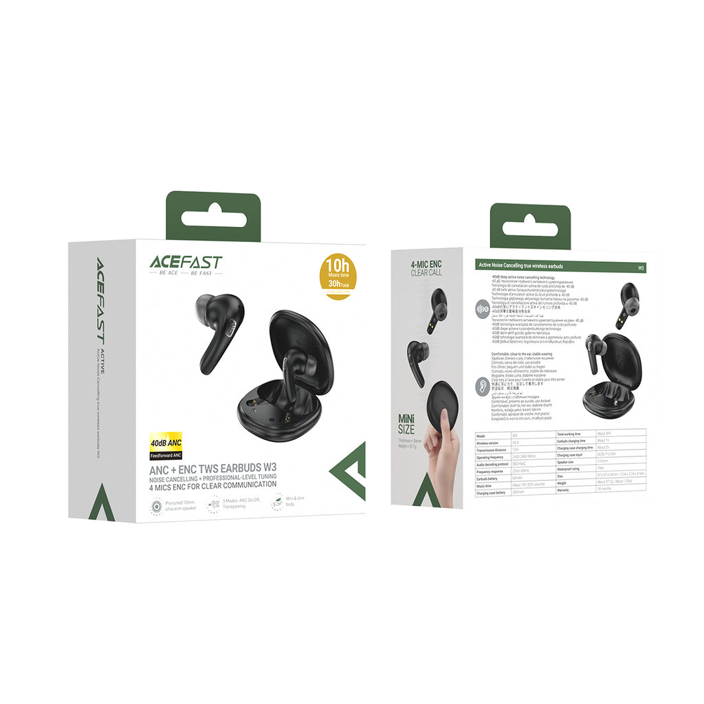 Acefast W3 In-Ear Wireless ANC TWS ausinės – juodos