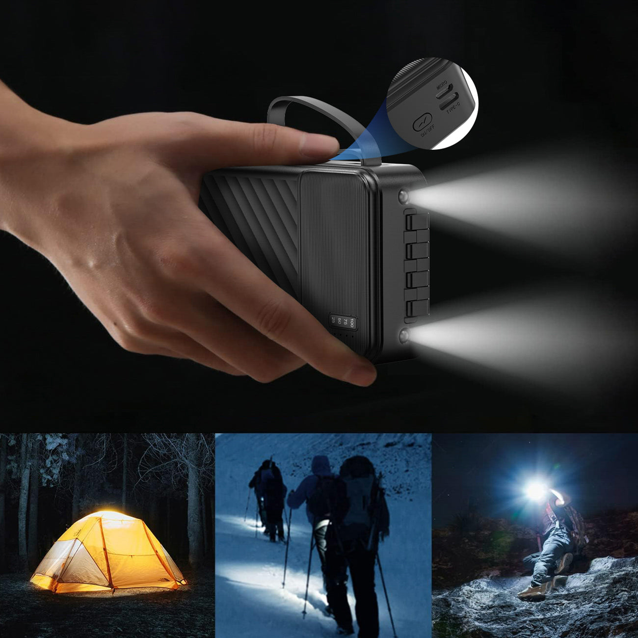 Dudao išorinė baterija K11 Pro 20000mAh su integruotais laidais juoda
