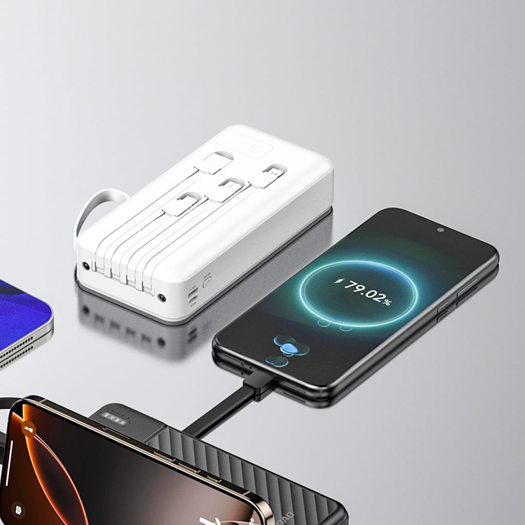 Dudao išorinė baterija K11 Pro 20000mAh su integruotais laidais balta