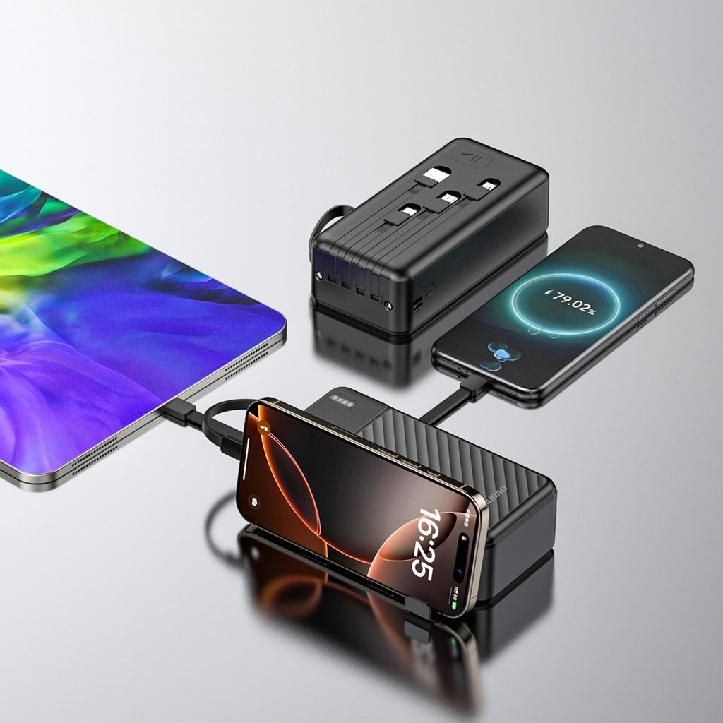 Dudao išorinė baterija K11 Max 30000mAh su integruotais laidais juoda