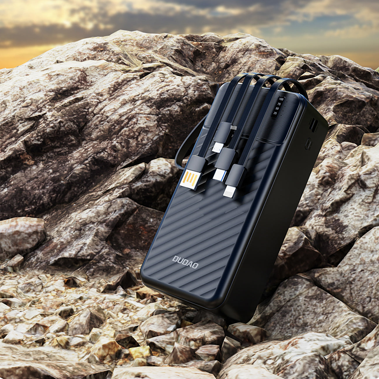 Dudao išorinė baterija K11 Max 30000mAh su integruotais laidais juoda