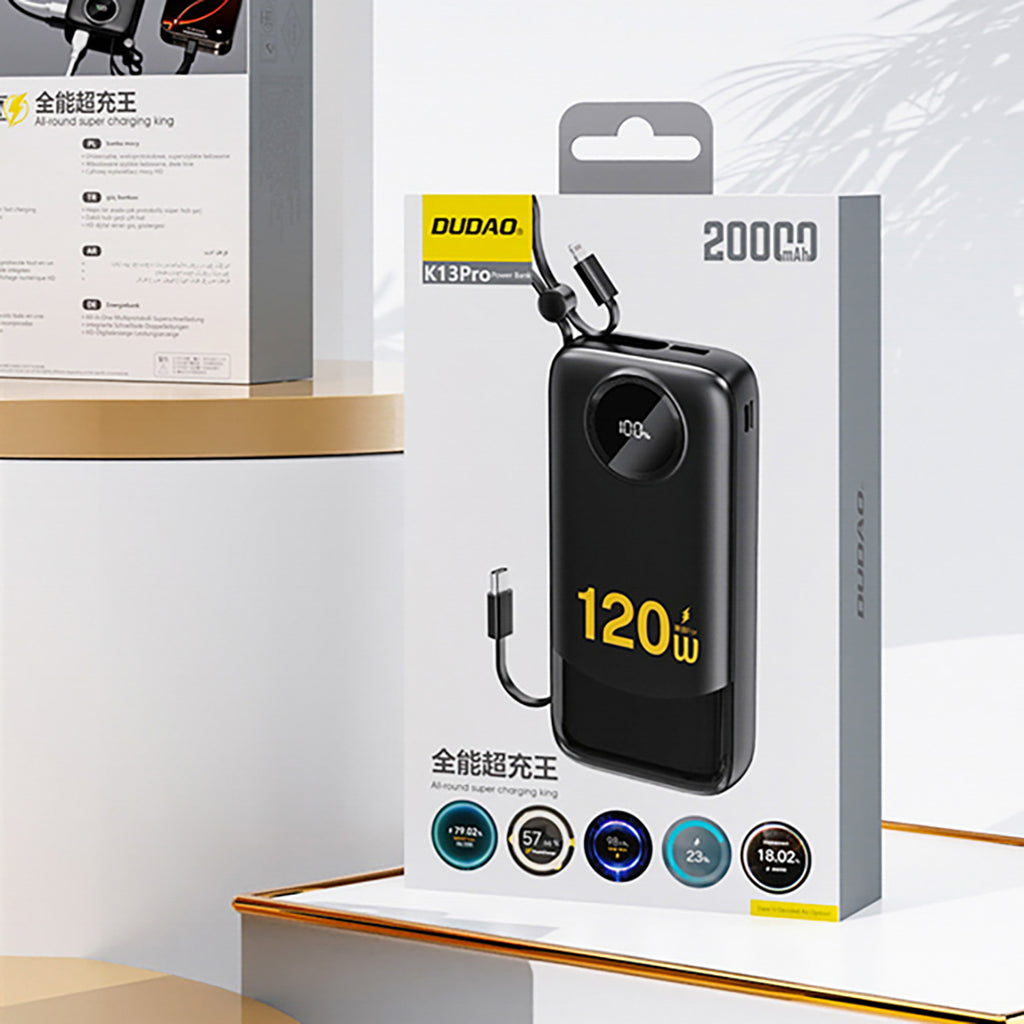 Dudao Išorinė baterija K13Pro 20000mAh su integruotu laidu - juodas