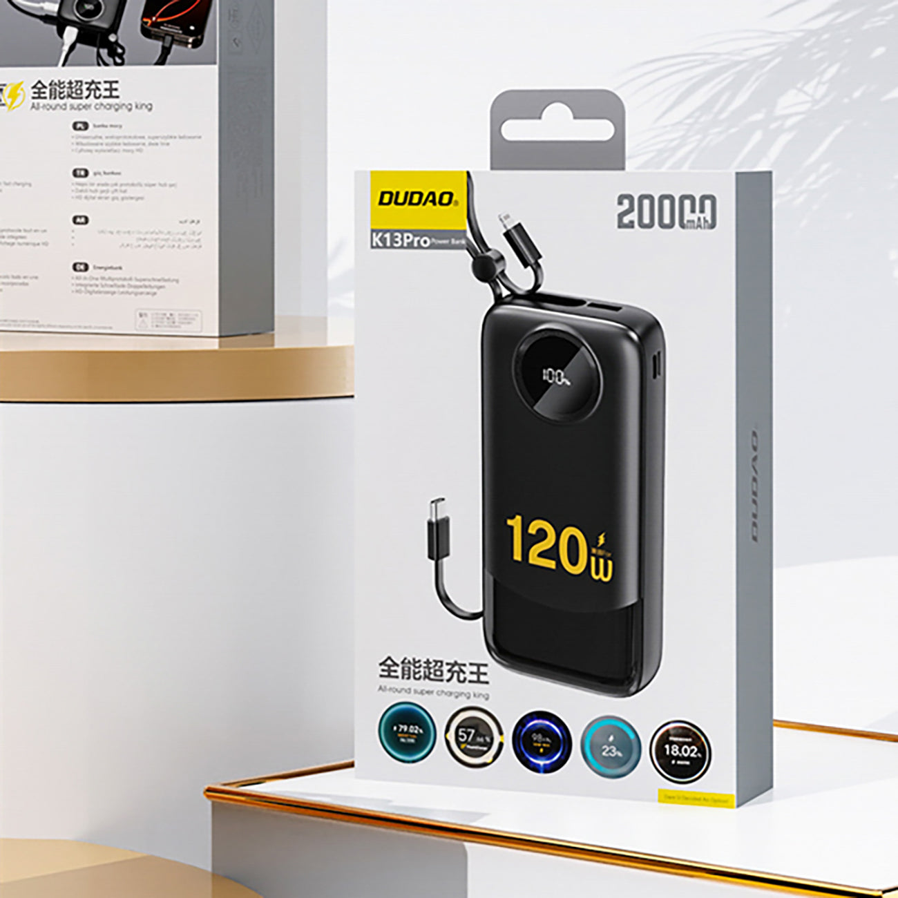 Dudao Išorinė baterija K13Pro 20000mAh su integruotu laidu - juodas