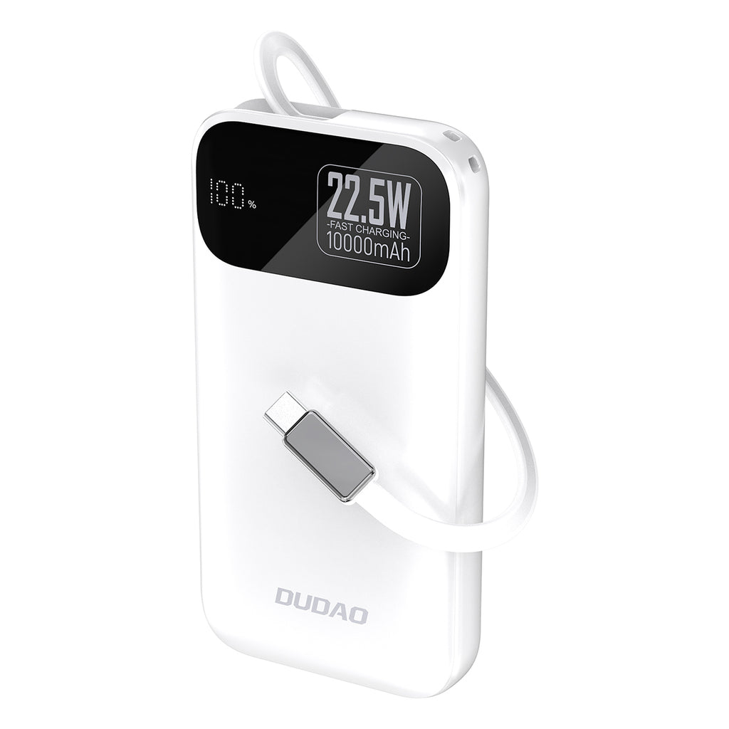 Dudao Išorinė baterija K31 10000 mAh 22.5W PD su integruotu laidu - baltas