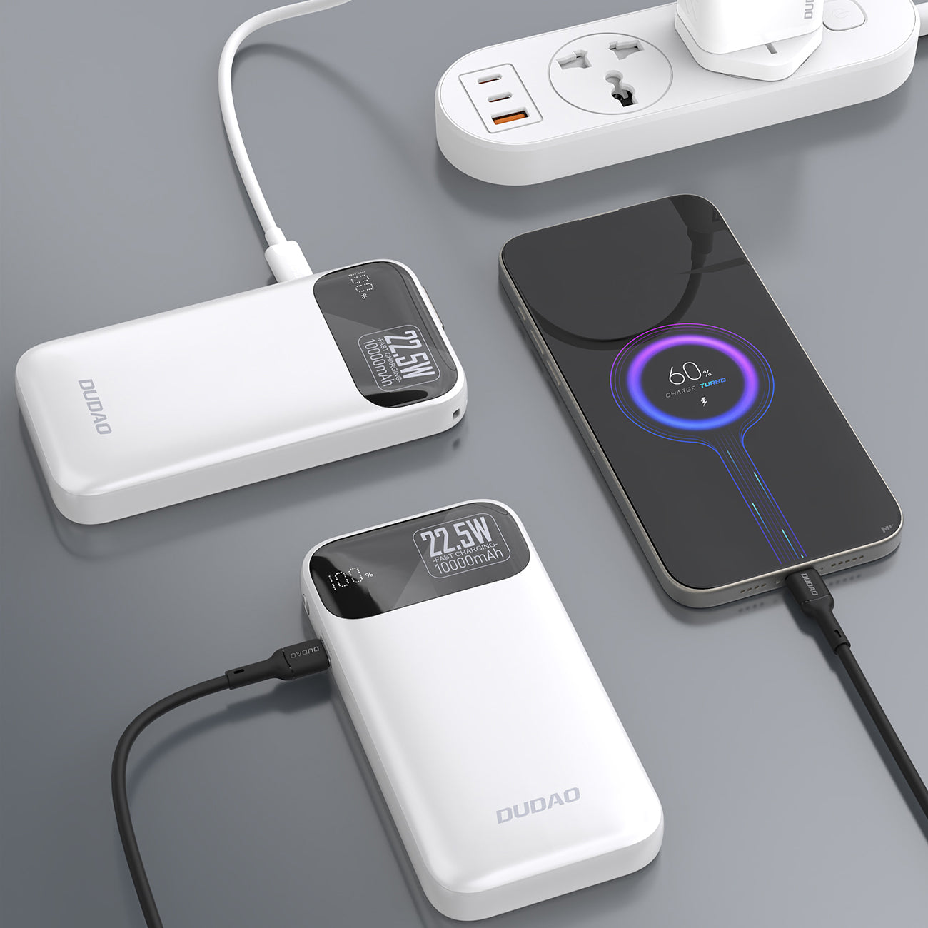 Dudao Išorinė baterija K31 10000 mAh 22.5W PD su integruotu laidu - baltas