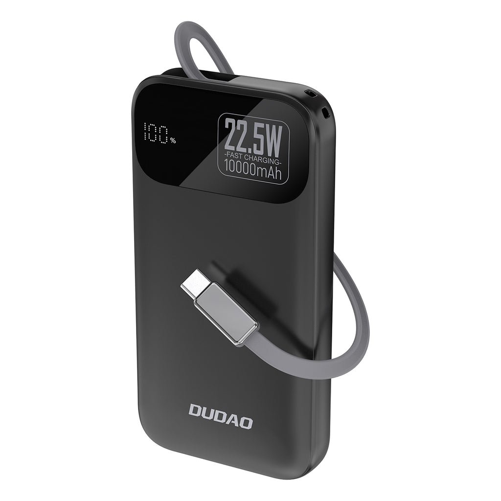 Dudao Išorinė baterija K31 10000 mAh 22.5W PD su integruotu laidu - juodas