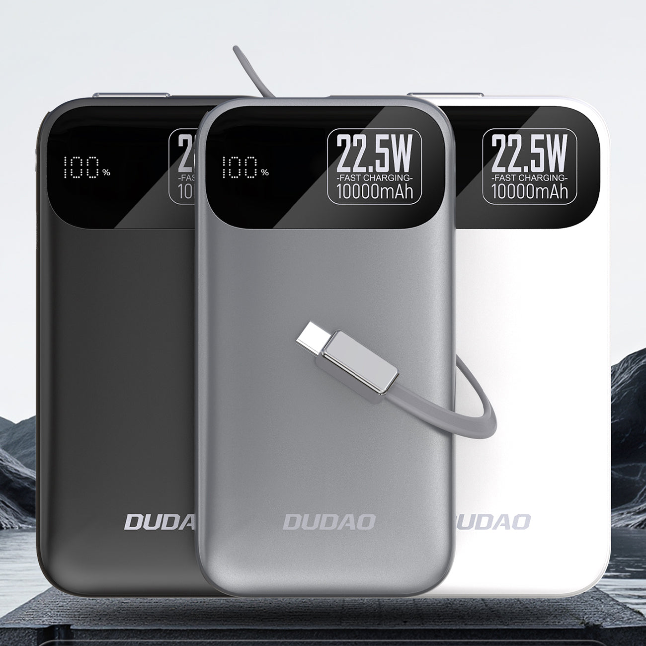 Dudao Išorinė baterija K31 10000 mAh 22.5W PD su integruotu laidu - pilkas
