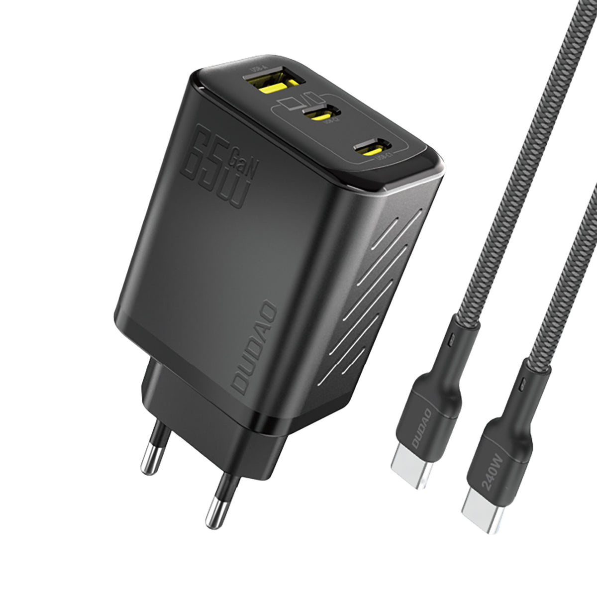 Dudao A29C 65W GaN sieninis įkroviklis + USB-C laidas - juodas