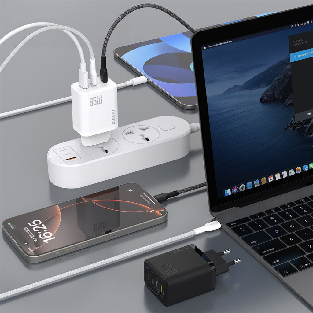 Dudao A29C 65W GaN sieninis įkroviklis + USB-C laidas - juodas