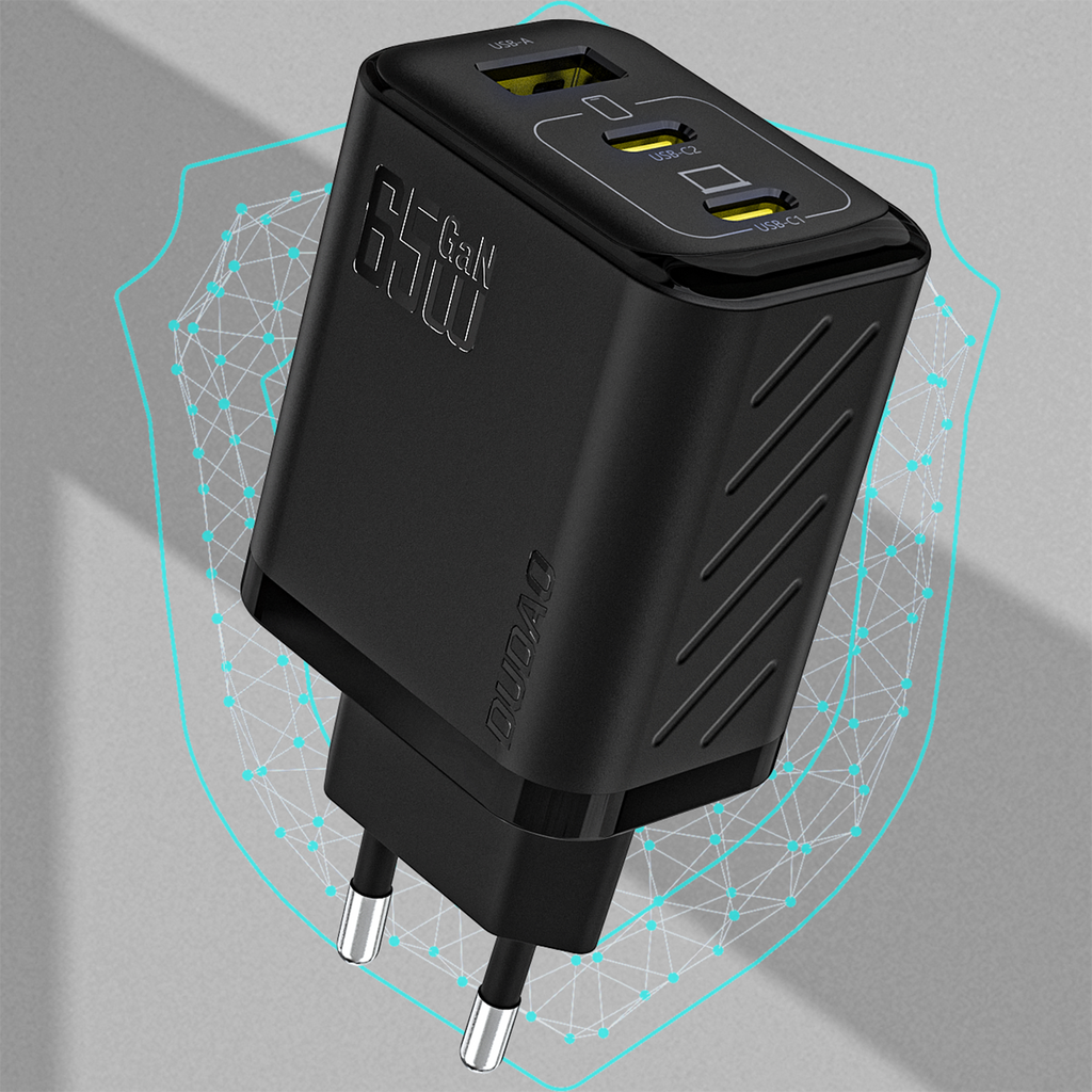 Dudao A29C 65W GaN sieninis įkroviklis + USB-C laidas - juodas