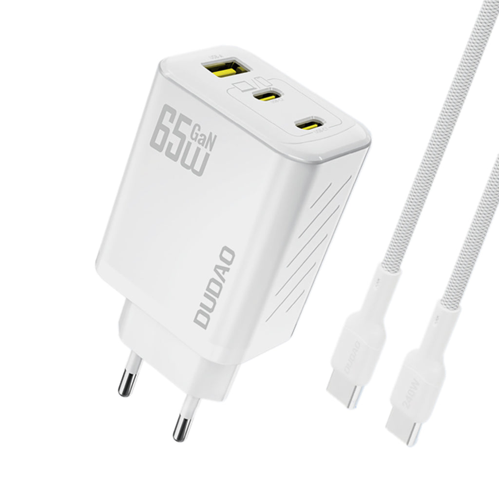 Dudao A29C 65W GaN sieninis įkroviklis + USB-C laidas - baltas -- Cell phone chargers