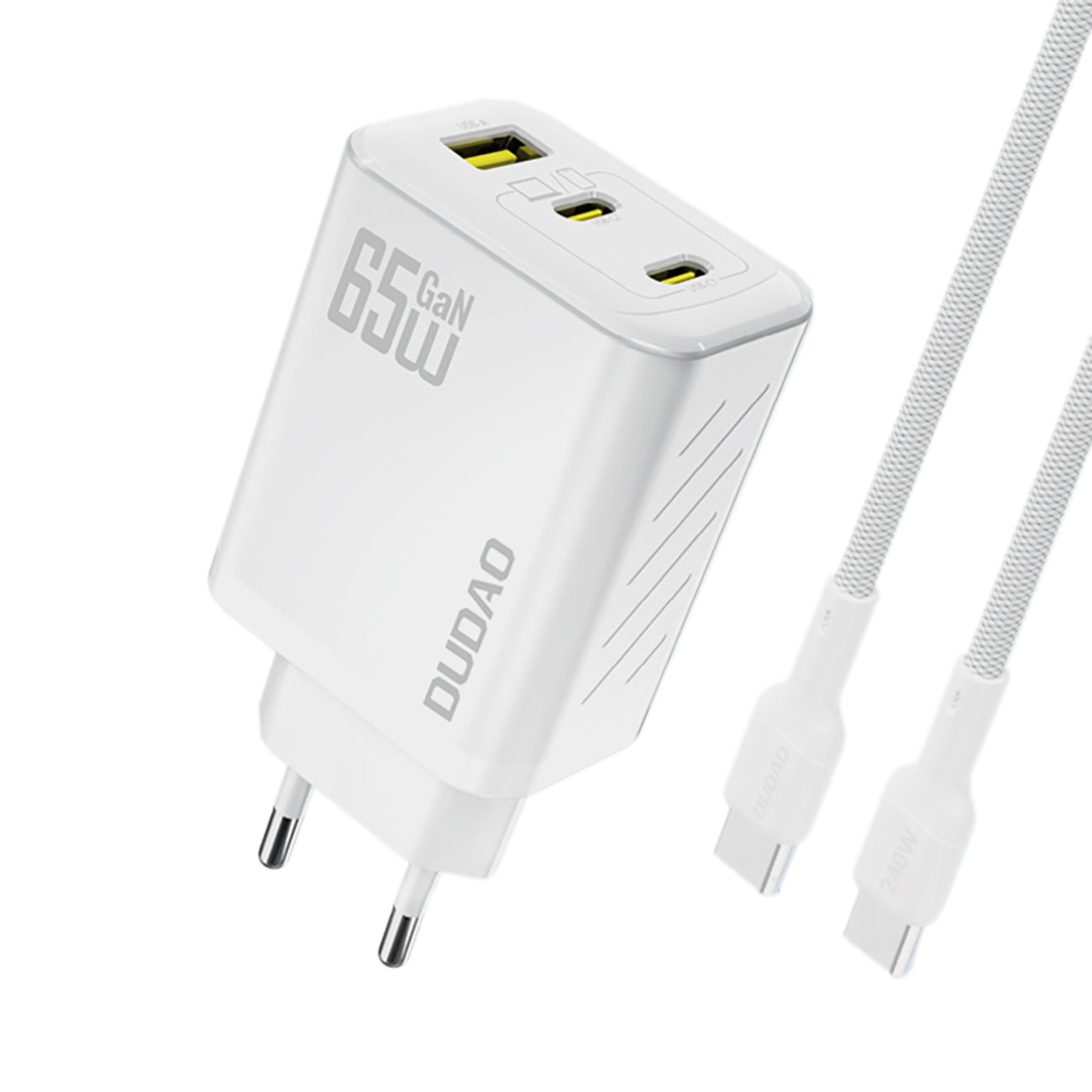 Dudao A29C 65W GaN sieninis įkroviklis + USB-C laidas - baltas -- Cell phone chargers