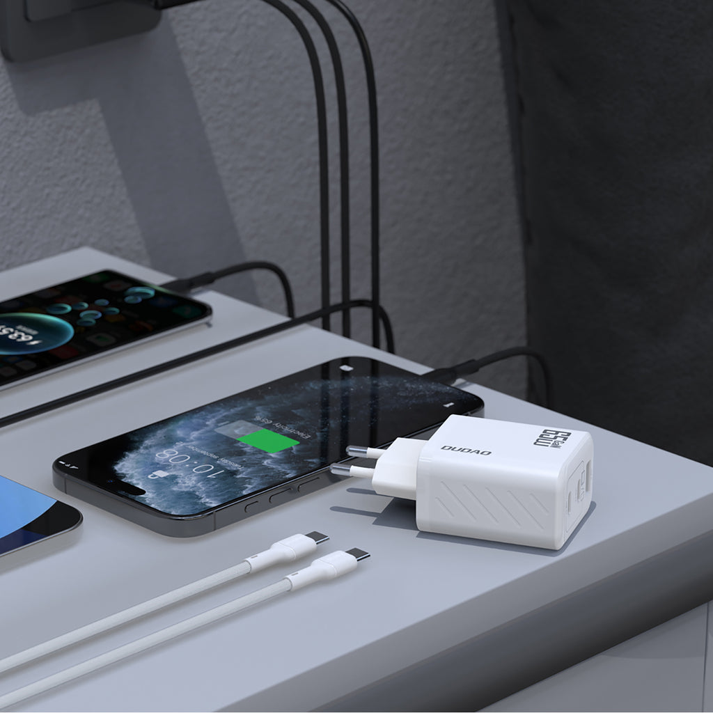 Dudao A29C 65W GaN sieninis įkroviklis + USB-C laidas - baltas -- Cell phone chargers