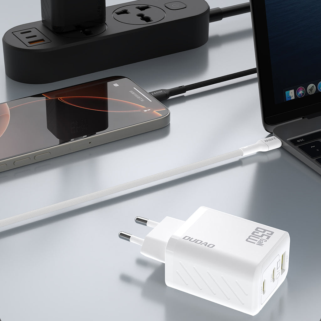 Dudao A29C 65W GaN sieninis įkroviklis + USB-C laidas - baltas -- Cell phone chargers